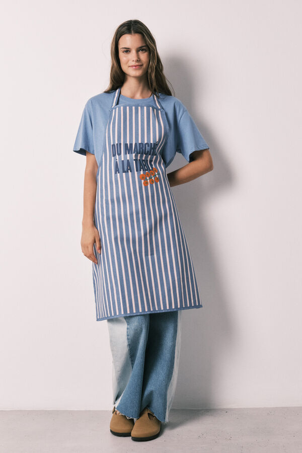 Women'secret Avental de algod&atilde;o estampado &agrave;s riscas azul