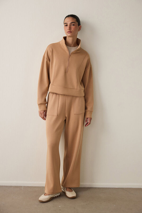 Penti Sudadera con media cremallera y tacto sedoso  nude