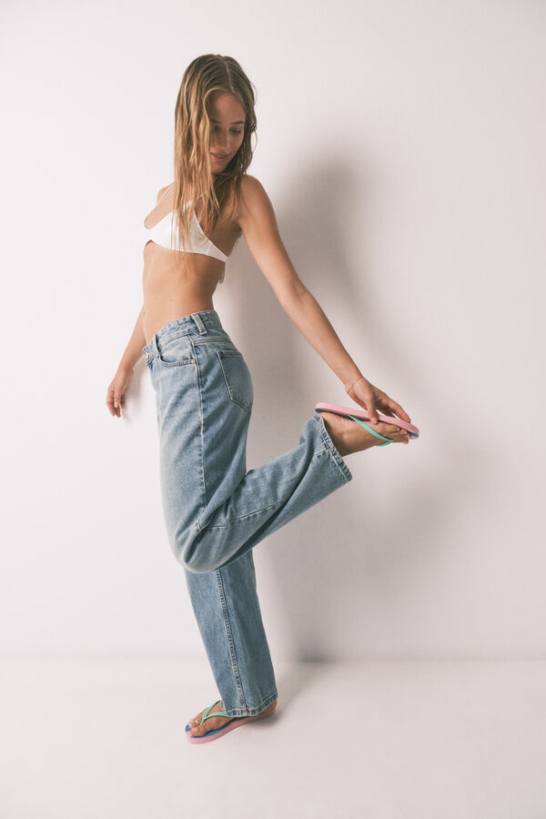 HI&BYE Top bikini escote V blanco metalizado marfil