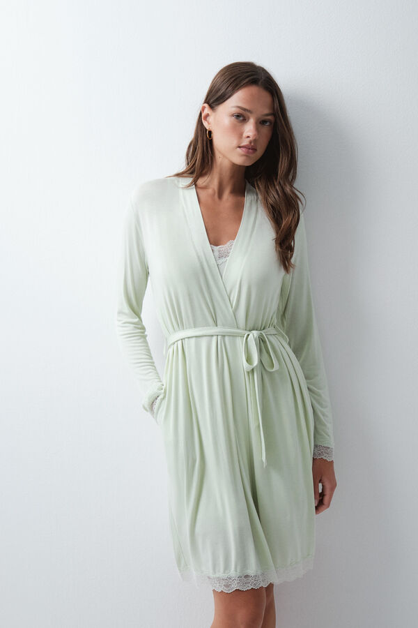Women'secret Pale mint long robe with belt green