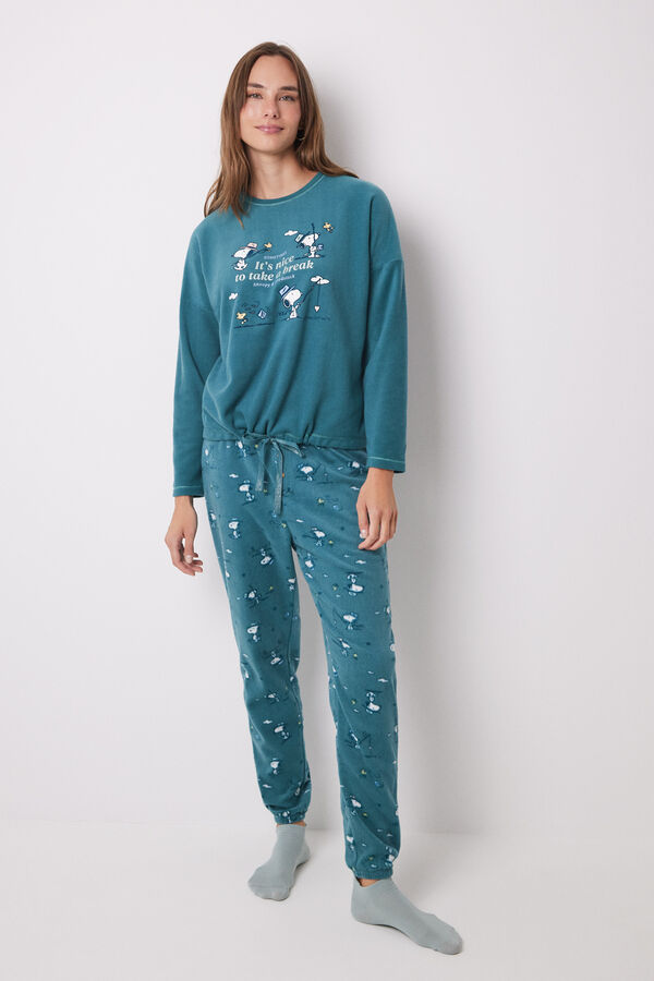 Womensecret Snoopy soft fleece long pajamas green