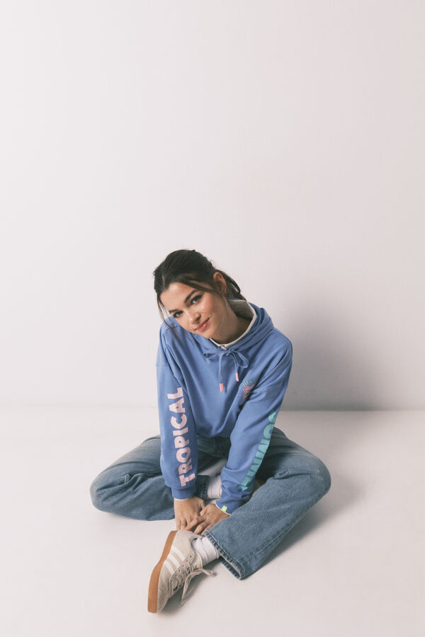 HI&BYE Blue cotton fleece hooded sweatshirt blue