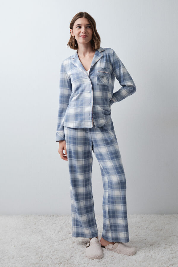 Women'secret Pyjama long chemise &agrave; carreaux bleu