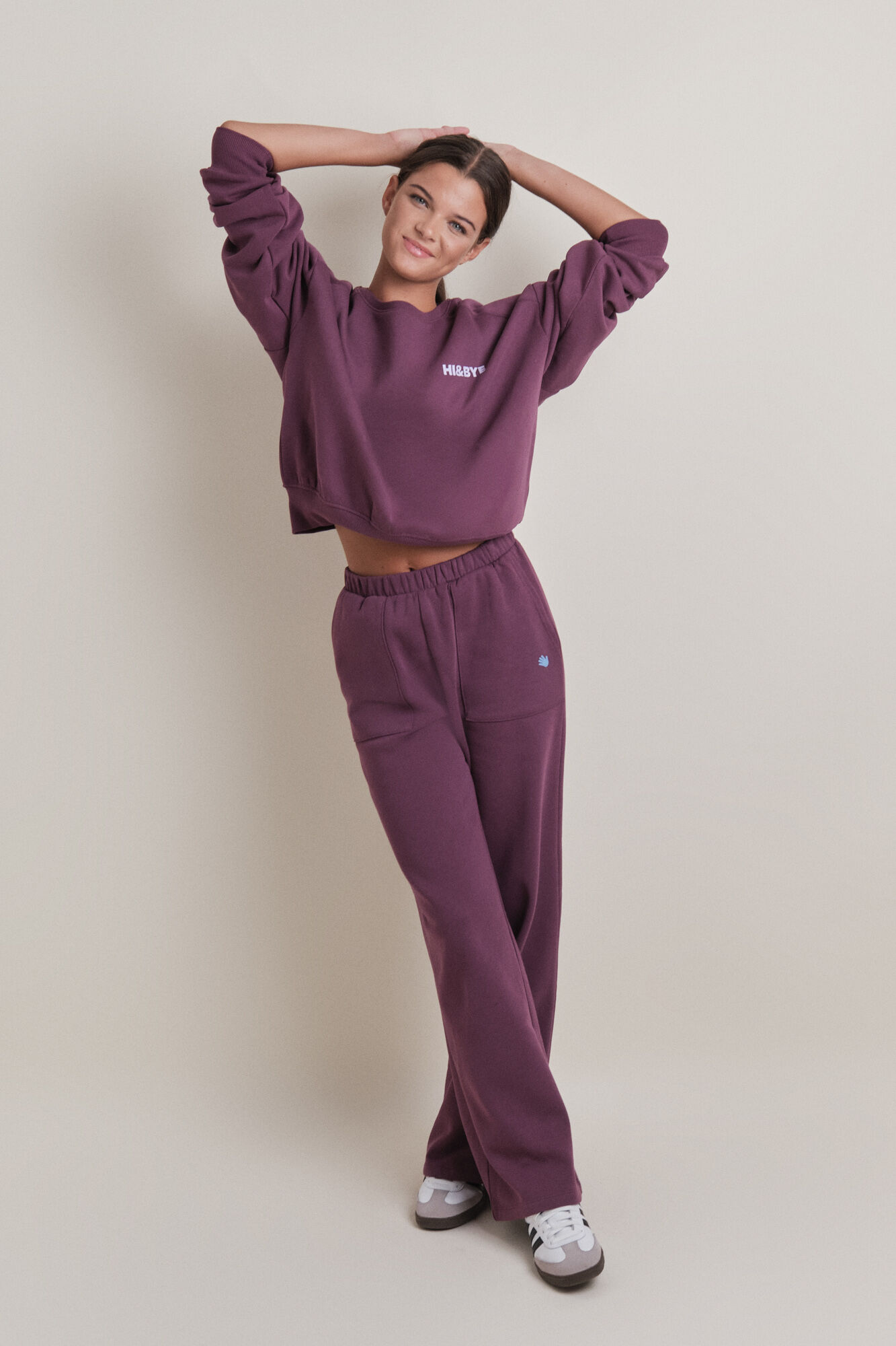 HI&BYE Wine-colored cotton plush flared trouser