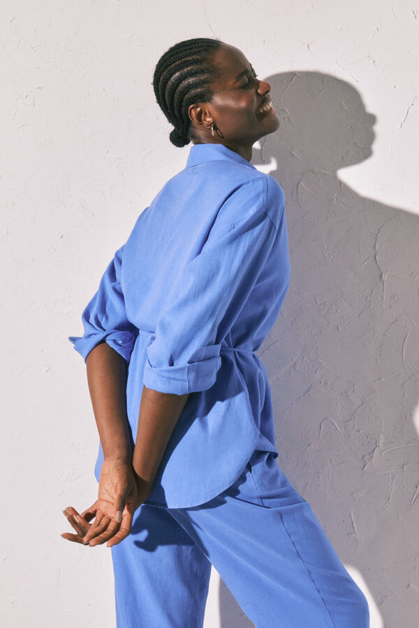 Women'secret Plava lanena ko&scaron;ulja dugih rukava Plava