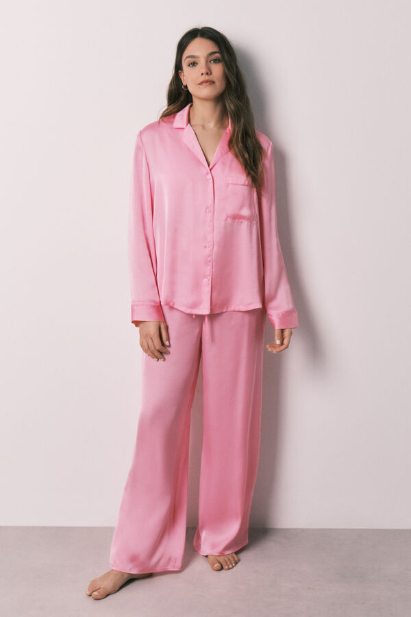 Women'secret Pink satin classic long pyjamas pink