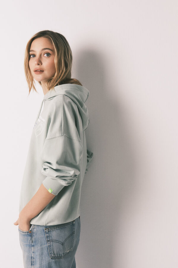 HI&BYE Green cotton fleece hooded sweatshirt green