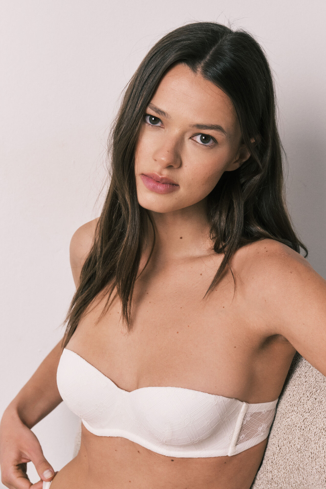 Women'secret Soutien-gorge sans bretelles avec rembourrage en dentelle blanc