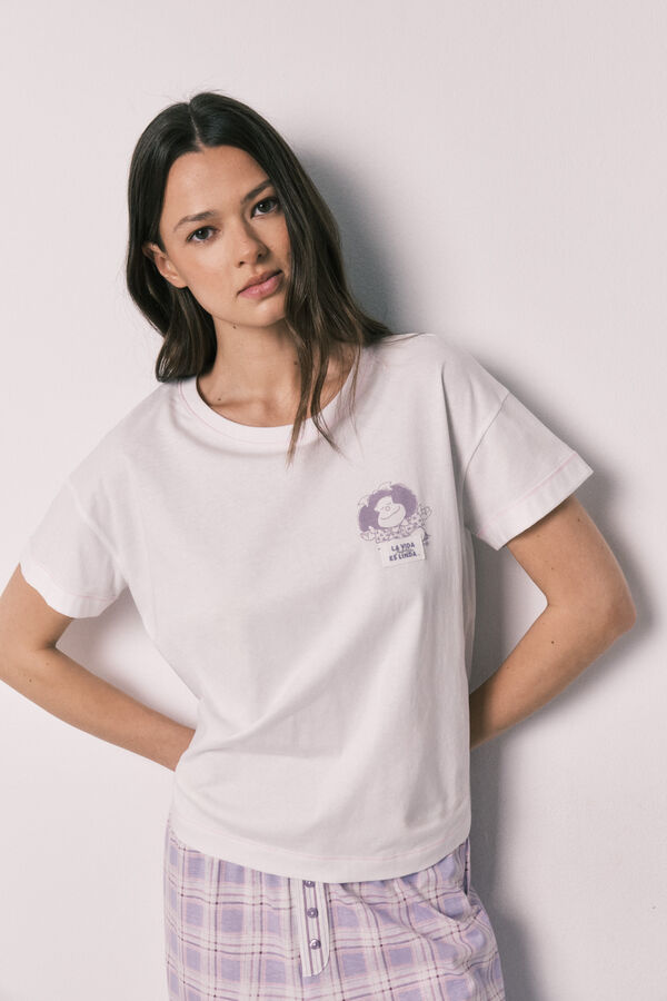 Women'secret Mafalda plaid cotton long pyjamas beige