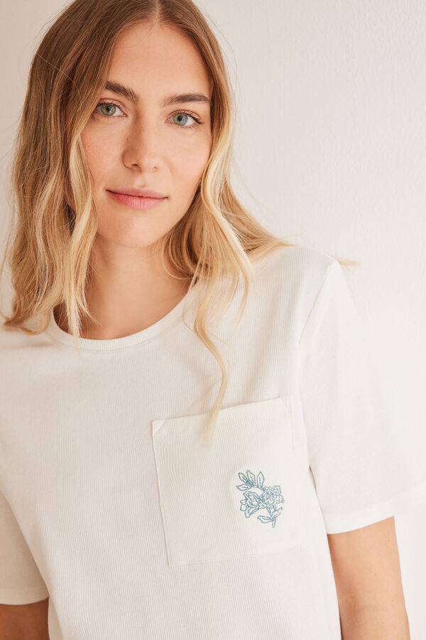 Womensecret 100% cotton Capri pyjamas with a geometric print beige