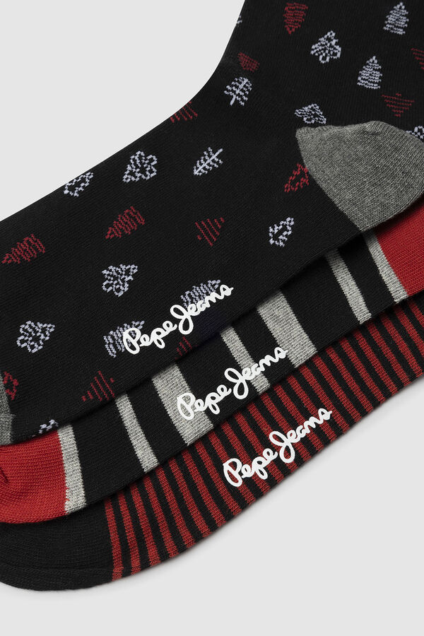 Pepe Jeans Pack de 3 calcetines rayas Navidad negro