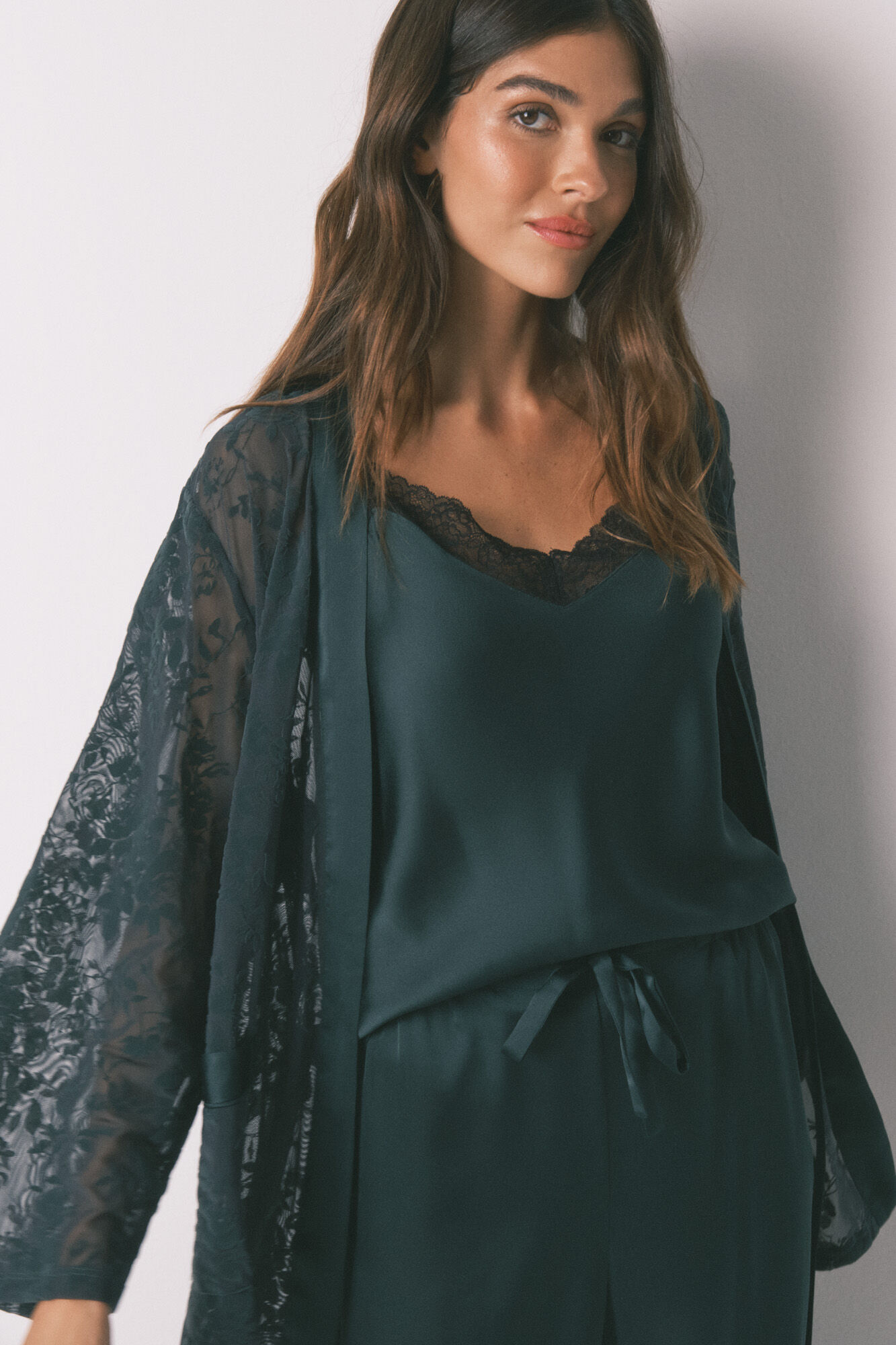 Women'secret Green satin and lace pyjamas set