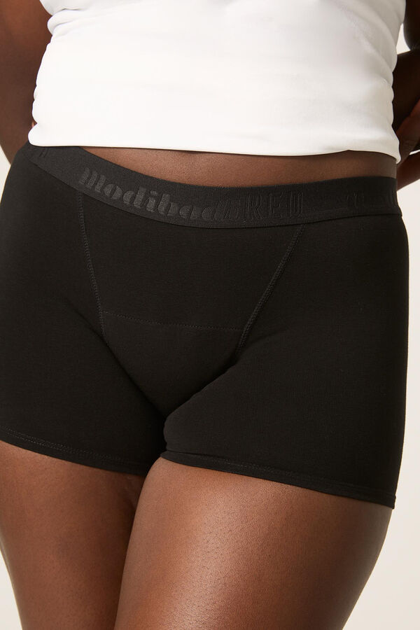 Modibodi Tizen&eacute;ves menstru&aacute;ci&oacute;s női als&oacute; hipszter fi&uacute;short biopamut, fekete, szuper nedvsz&iacute;v&oacute; k&eacute;pess&eacute;gű fekete