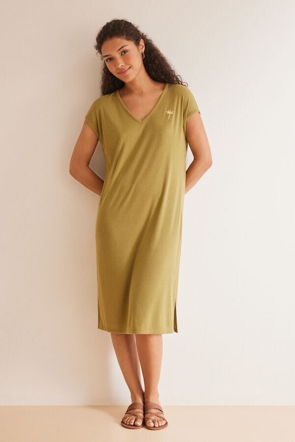 Womensecret Long green rib nightgown beige
