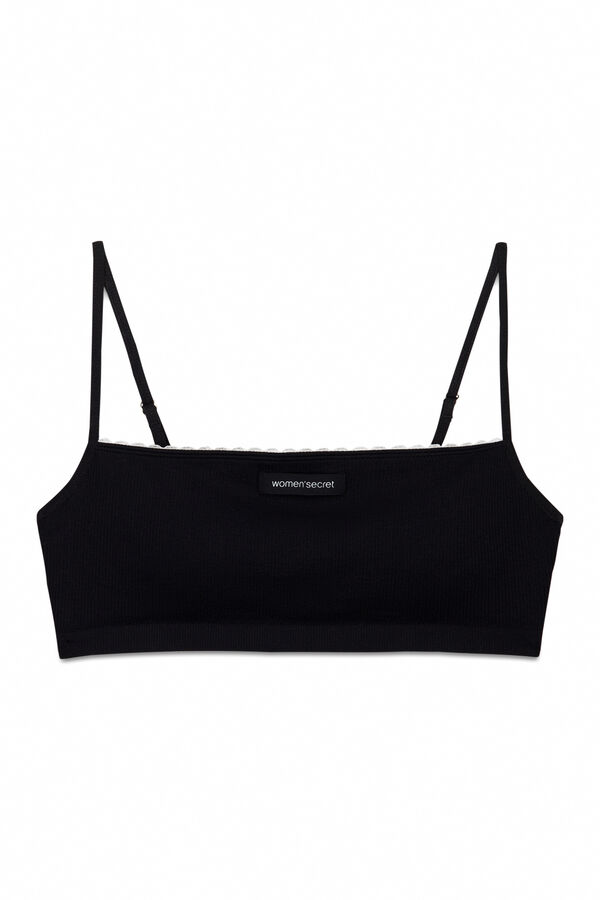 Women'secret White straight seamless ribbed top black