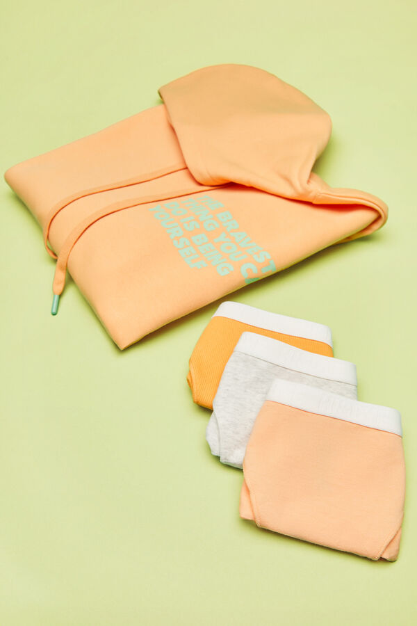 Womensecret Pack of 3 cotton Brazilian logo panties in grey and orange 