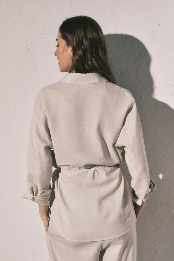 Women'secret Bela lanena ko&scaron;ulja dugih rukava Braon