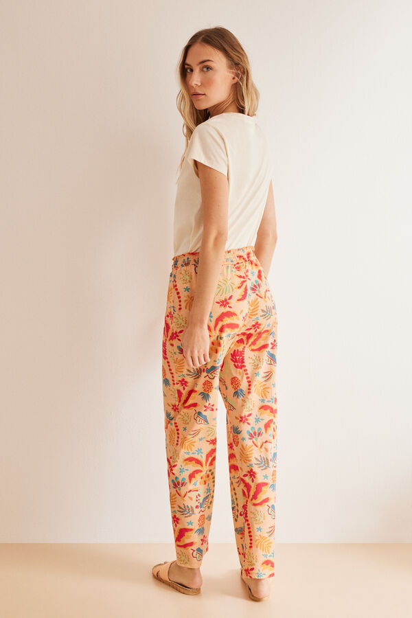Womensecret Pyjama aus 100 % Baumwolle mit tropischem Aufdruck Naturweiß