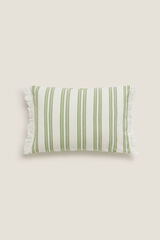 Womensecret Cotton cushion cover with stripes and tassels bézs