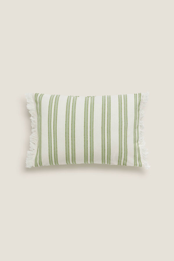 Womensecret Cotton cushion cover with stripes and tassels Kaki