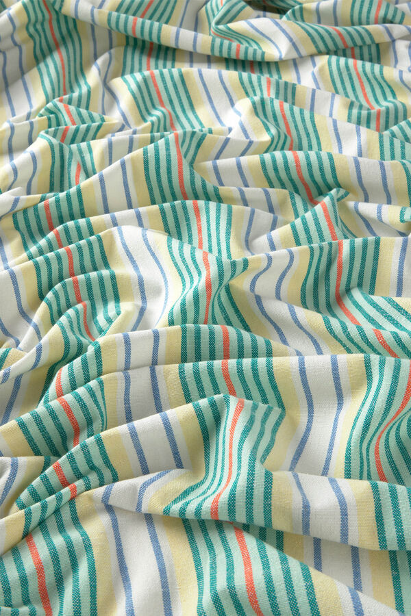 Calma House Recycled cotton sofa cover with turquoise striped Haiti blue
