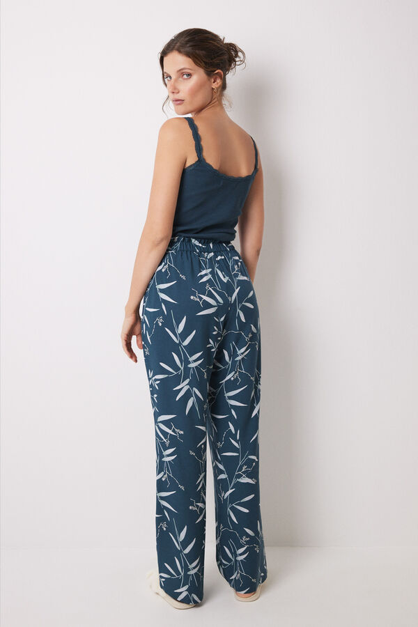 Womensecret Leaf print viscose lounge pants green