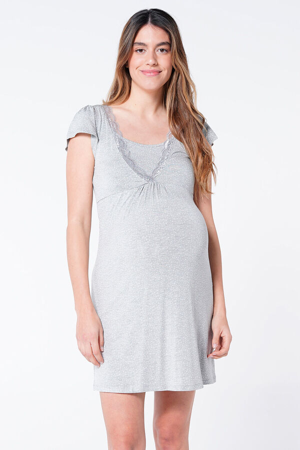 Womensecret Polka-dot short-sleeved maternity nursing nightgown szürke