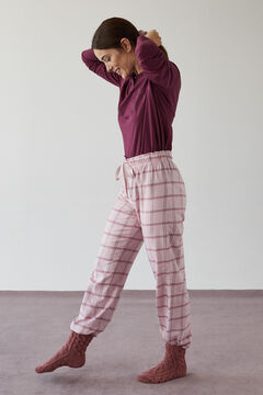 Womensecret Kockás hosszú rózsaszín nadrág rávasalt mintás