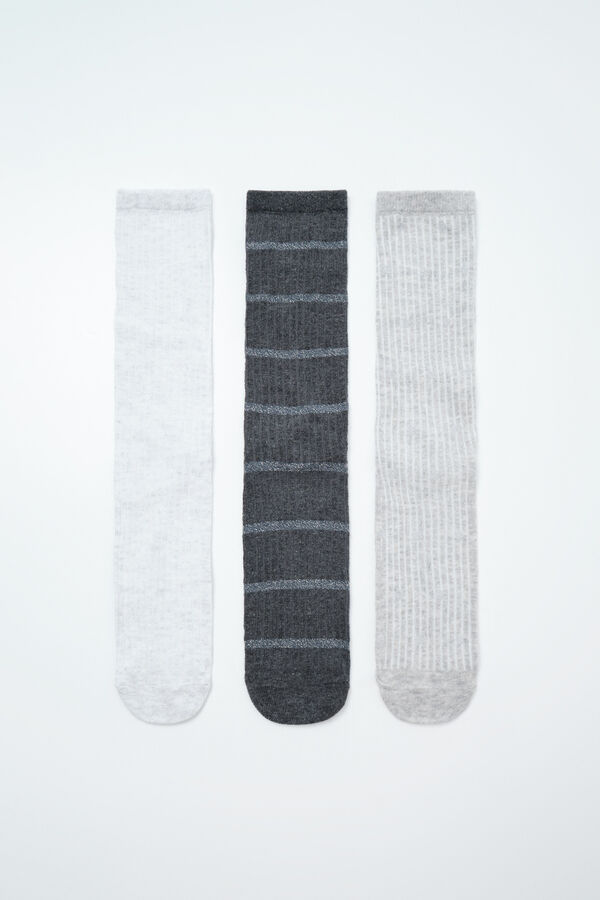 Women'secret Grey lurex 3-pack long socks grey