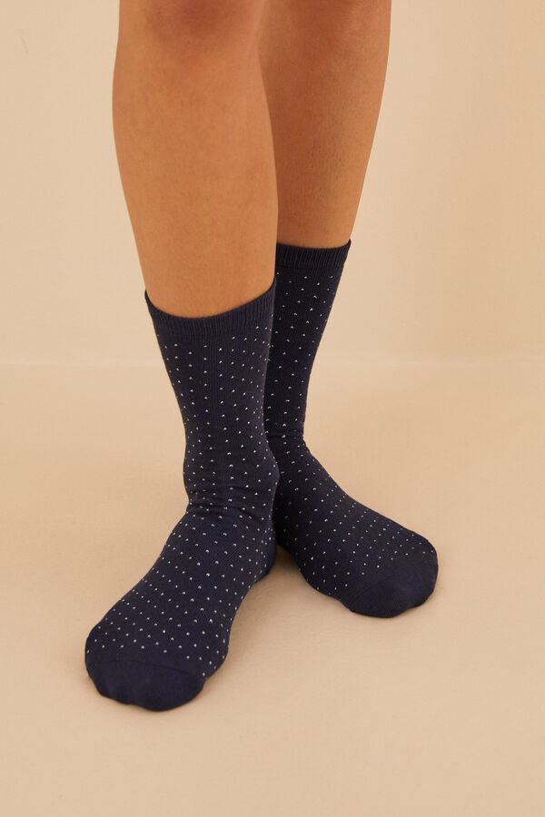Womensecret Duge tamnoplave pamučne čarape na točkice Plava