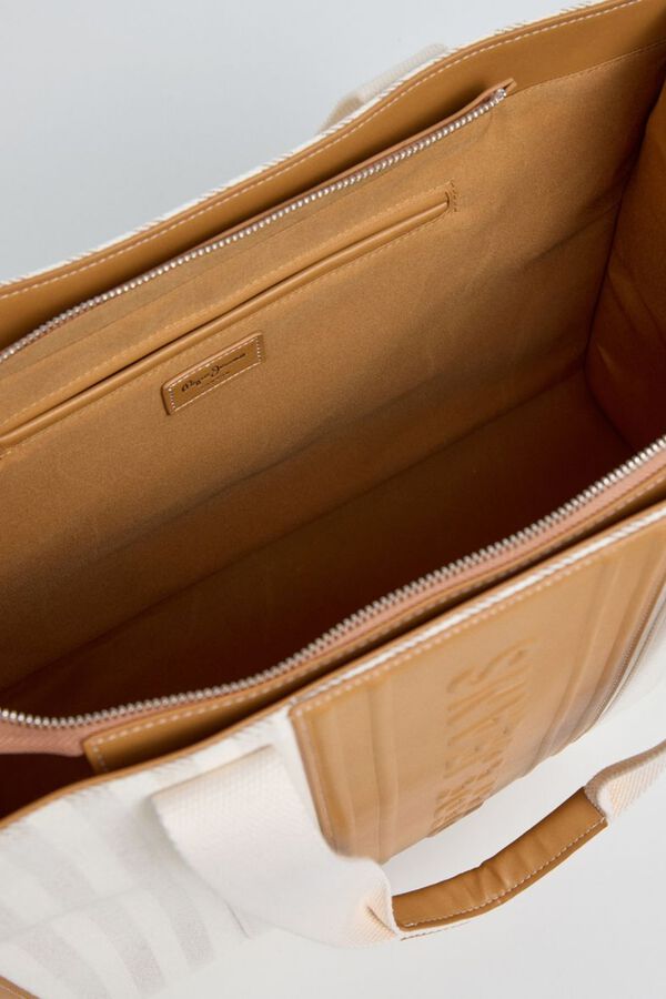 Pepe Jeans Bolso shopper lona rayas marfil