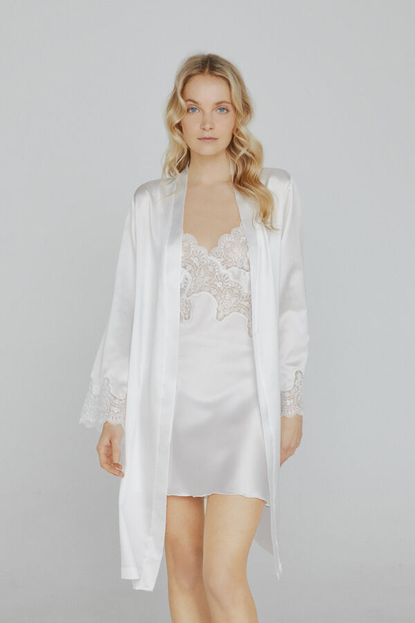 Womensecret Ivette Bridal women's short white satiny robe bézs
