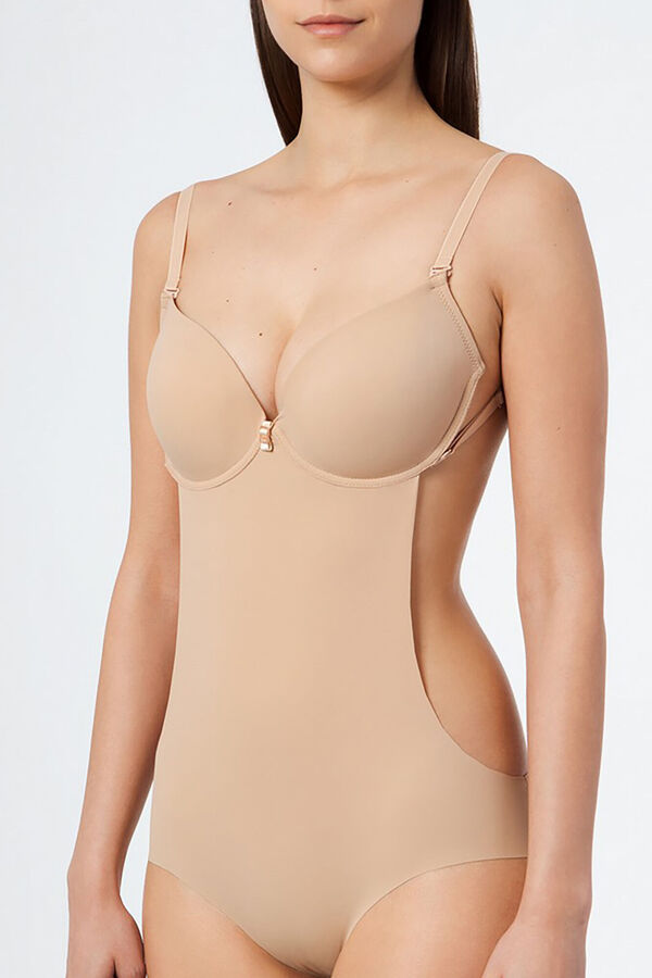 Ivette Bridal trikini bodysuit with push-up cups in nude, Bodysuits