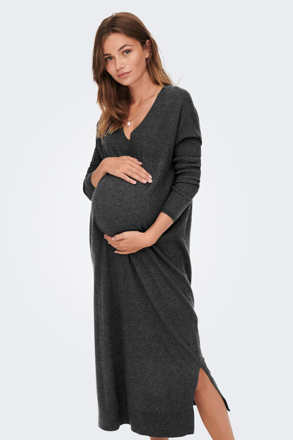 Only Maternity Long maternity jersey-knit dress, with V- neck , anthracite grey. Grau