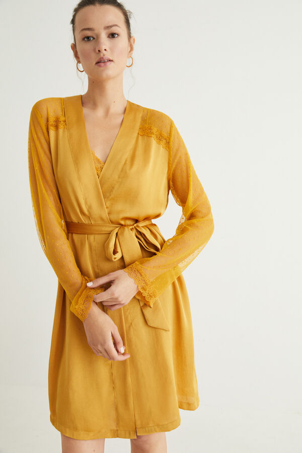 Womensecret Yellow short satin robe yellow
