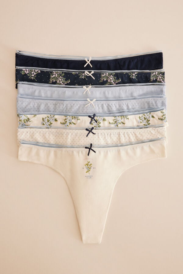 Womensecret 7-pack of floral cotton thongs blue