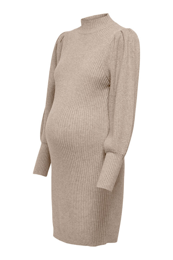 Only Maternity Vestido punto premam&aacute; de cuello alto y mangas abullonadas marr&oacute;n