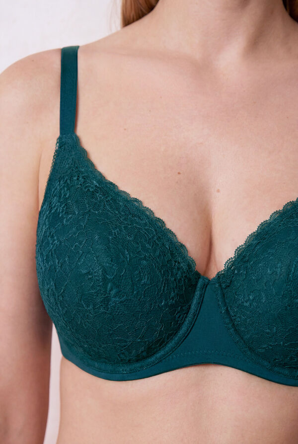 Women'secret Tamnozeleni čipkasti push-up grudnjak GORGEOUS Zelena