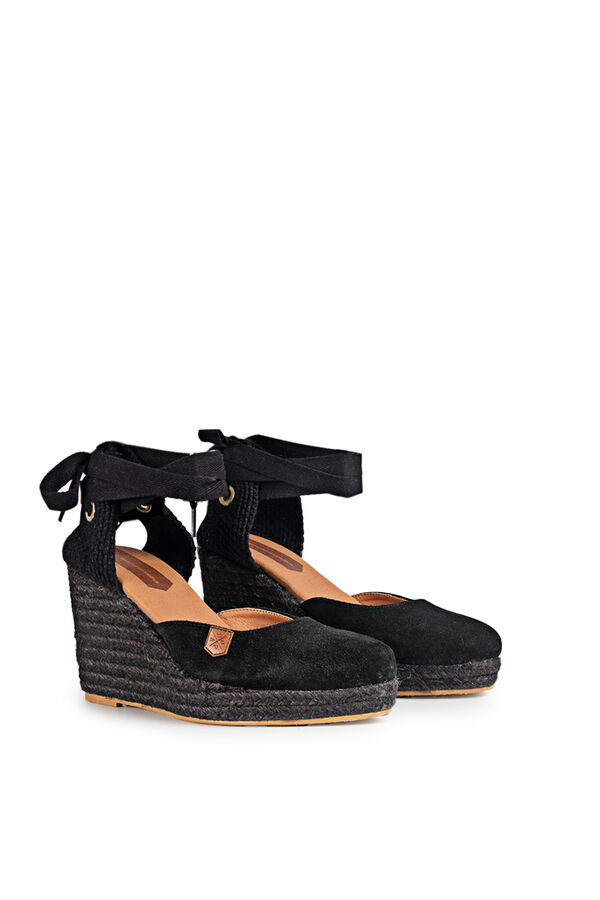 Womensecret Malvinas split leather high-wedge sandal Schwarz