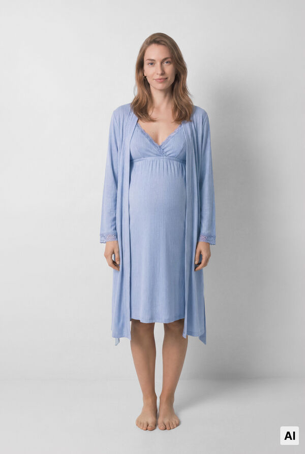 Women'secret Blue midi robe with belt blue