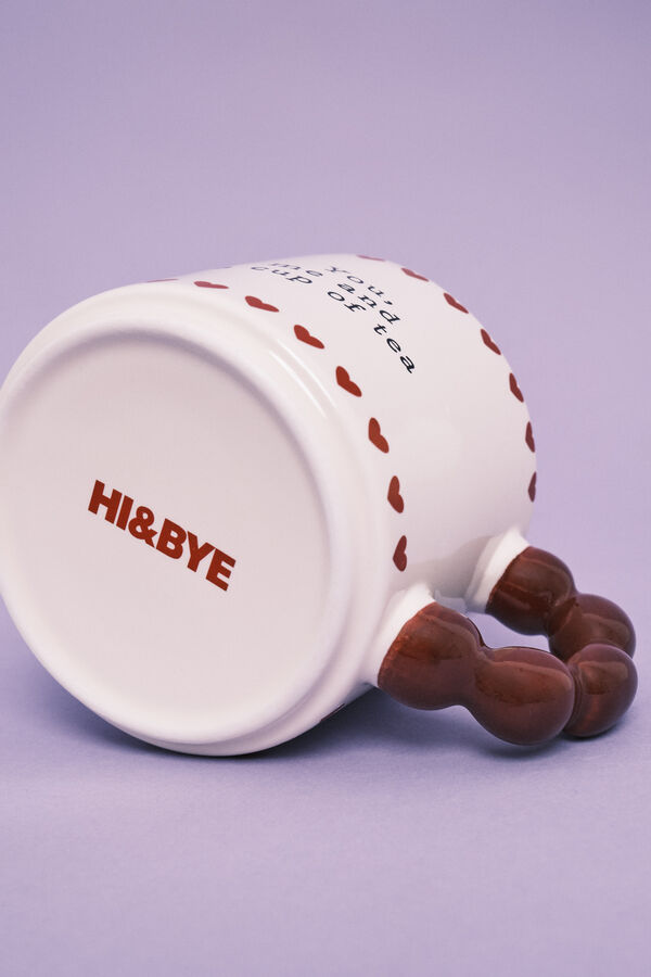 HI&BYE Tasse en c&eacute;ramique beige anse boules beige