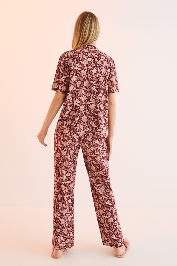 Womensecret Long classic pyjamas maroon flowers brown