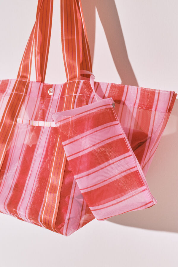 Women'secret Sac grand en mesh &agrave; rayures rose et orange imprim&eacute;