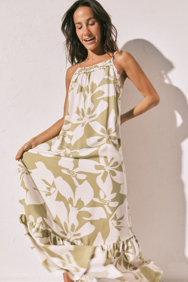 Women'secret Floral strap long dress green