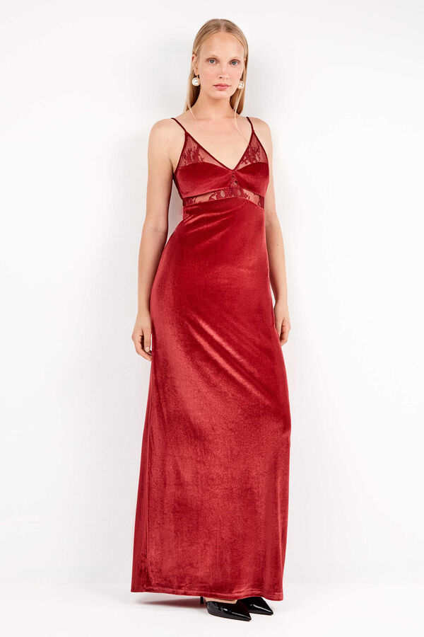 Gisela Vestido longo de veludo com caimento fluido e sofisticado vermelho