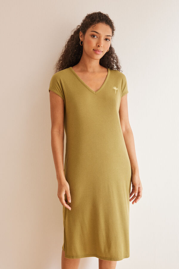 Womensecret Long green rib nightgown Kaki