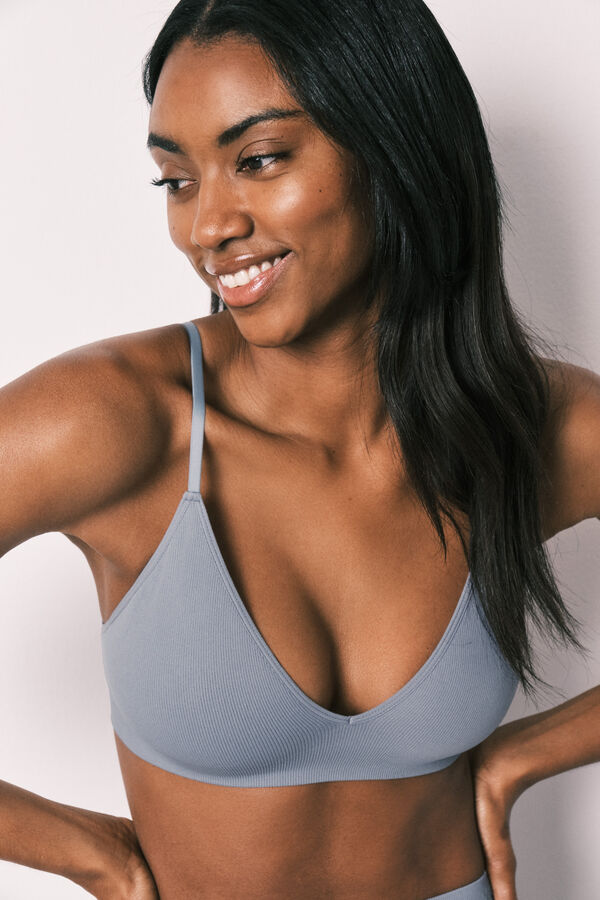 Women'secret Plavi trouglasti top bez &scaron;avova sa rebrastim tkanjem Plava