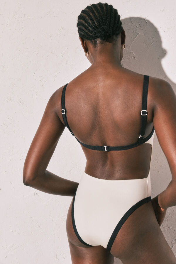 Women'secret White semi-shiny straight neckline swimwear beige