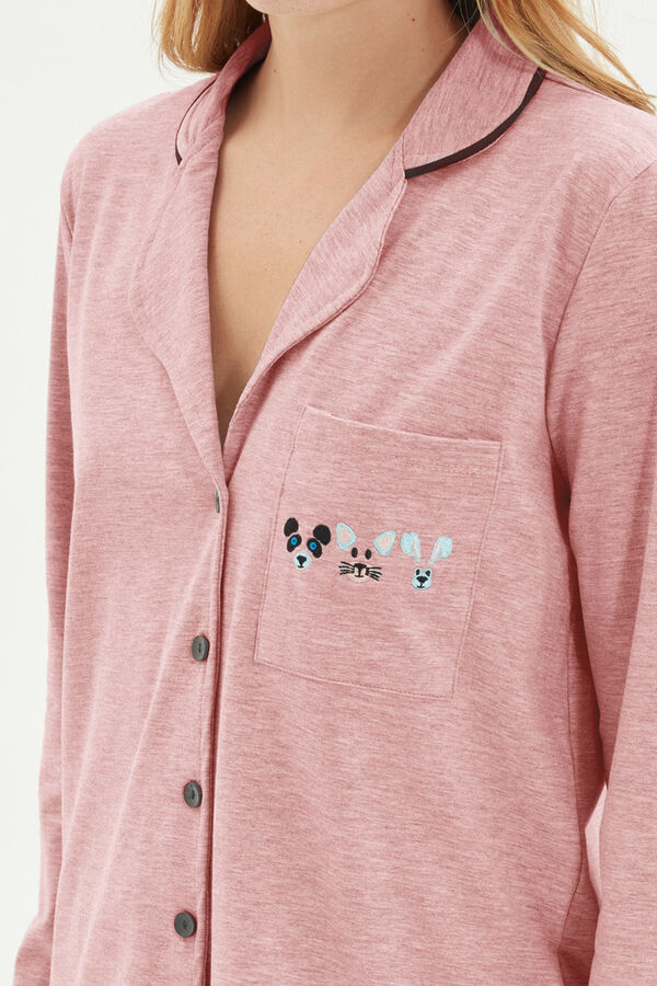 Trendyol Conjunto pijama camisero bolsillo animales rosa rosa