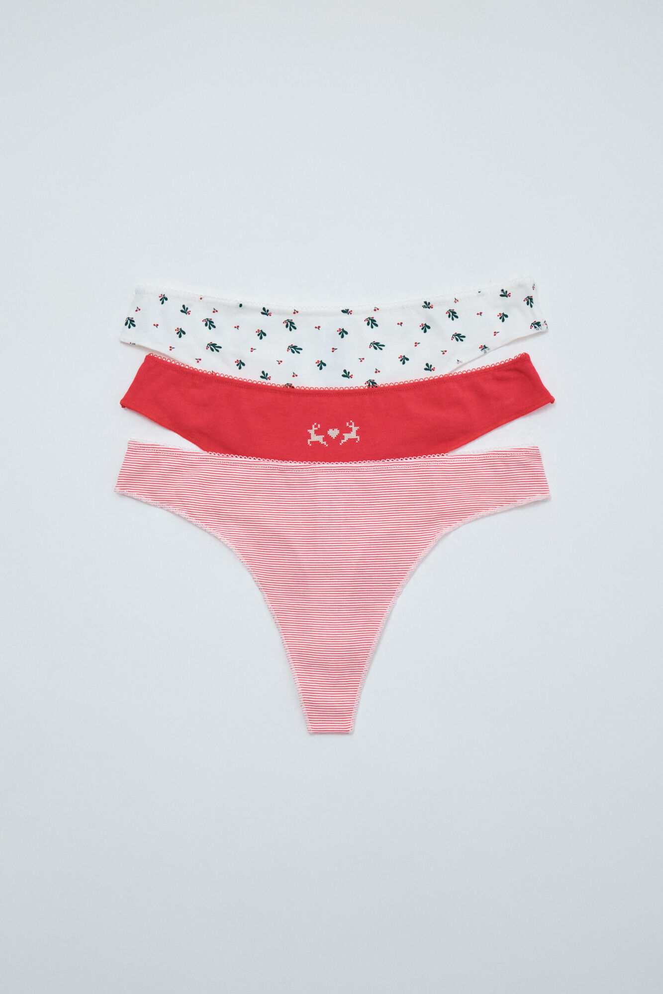 Women'secret Lot de 3 strings imprim&eacute; No&euml;l rouge